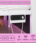 Sleek White Full Size Bed Frame With Built In Led Accents And Dual Usb Ports, showing two AC outlets and USB ports.