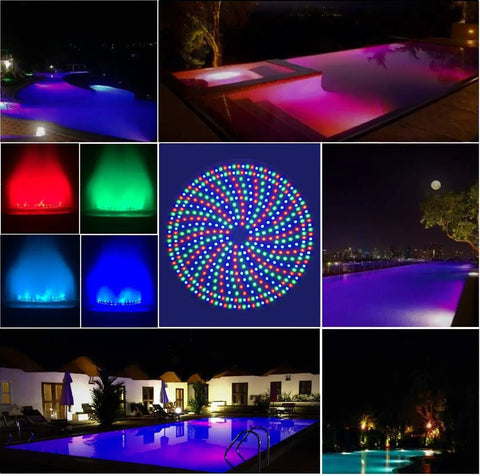 Color Changing LED Pool Light Bulb For Inground Pools 120V 40W PRO Remote Control Included illuminating a pool with vibrant colors