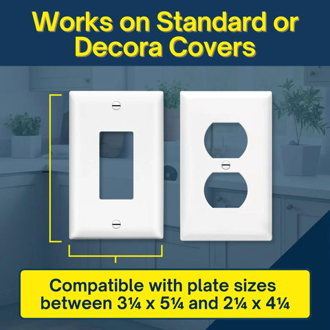 Outlet Shelf With Cord Storage Strap To Declutter Counter Space And No Wall Damage, compatible with standard or Decora covers.