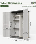 Outdoor Resin Storage Shed With Floor And Metal Shelving Kit 64 Cu Ft Waterproof Vertical Cabinet open showing interior shelves