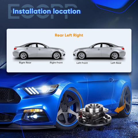 Diagram showing the installation location of a Rear Wheel Bearing Hub Assembly 6 Lugs With ABS Sensor on a sports car.