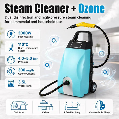 High Pressure Steam Cleaner With 3000W Power Delivers Hot 150 Degree Continuous Steam In Just 40 Seconds for cleaning kitchen, upholstery, and more.