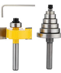 Solid Workhorse 1/4 Inch Shank Rabbet Router Bit Kit With Six Swappable Bearings And Razor Sharp Carbide Edge, showing two router bits.