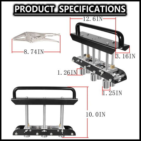 Three Station Edge Roller Bender for Sheet Metal Beading dimensions including handle size and roller width.
