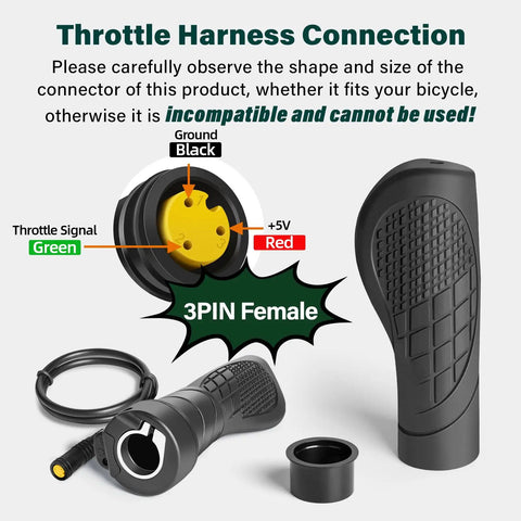 3 Pin Female Ebike Half Twist Throttle For Bafang BBS01B BBS02B BBSHD Mid Motors Waterproof showing connector pins