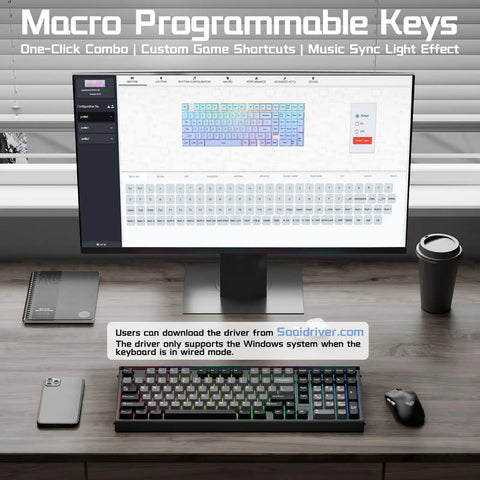 Next Level Wired Gaming Keyboard With Hall Effect Magnetic Switches And Adjustable Rapid Trigger, showcased with macro settings on screen.