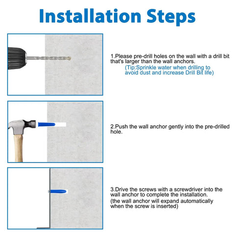 Installation steps for All In One 190 Piece Heavy Duty Wall Anchors And Screws Kit For Drywall And Concrete Masonry