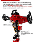 All Metal Motorcycle Phone Mount Is A Beast Mode Rig With CNC 6061 Aluminum And Stainless Steel Hardware giving you rock solid anti theft security on Harley Davidson compatible 18 to 32mm handlebars in red, showcasing 360-degree rotation.