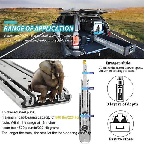 500 Lbs Heavy Duty Drawer Slides Full Extension Ball Bearing Rails With Lock Side Mount Tool Box Runners 72 Inch installed in truck
