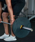 2 Inch Olympic Barbell Clamps With Non Slip Quick Release Collars For Heavy Lifts Grippy Weight Plate Holders in use in gym