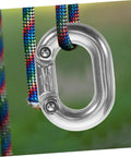 Heavy Duty Stainless Steel Chain Link Connector With Hassle Free Quick Connect Coupler attached to colorful rope for secure fastening.