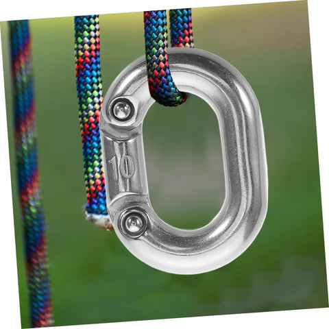 Heavy Duty Stainless Steel Chain Link Connector With Hassle Free Quick Connect Coupler attached to colorful rope for secure fastening.