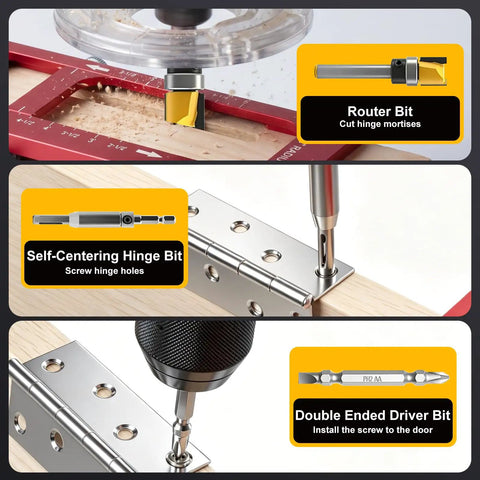 Unlock The Ultimate DIY Cheat Code With This Rock Solid Door Hinge Jig And Lock Installation Kit Featuring precision bits for hinge mortising and installation.