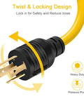 Close-up of twist-lock connector on Twist-Lock Welder Adapter Cord L14-30P Male To 6-50R Female, highlighting locking design and durability.