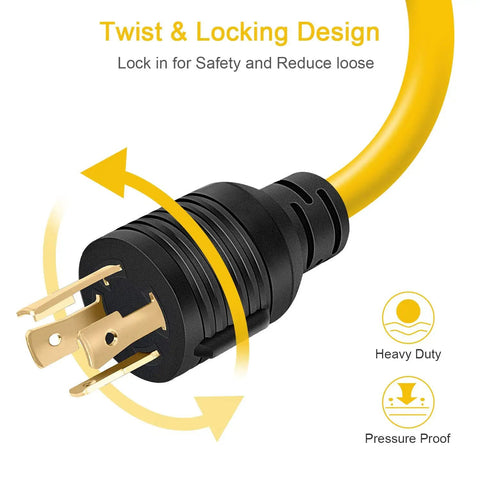 Close-up of twist-lock connector on Twist-Lock Welder Adapter Cord L14-30P Male To 6-50R Female, highlighting locking design and durability.