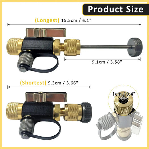 Quarter Inch Mega Flow Valve Core Removal Tool Pro Grade Vacuum Rated To Twenty Microns With Magnetic Hanger shown in size detail.