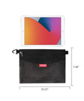 Black medium Grab-And-Go Water-Resistant Zipper Pouch Set Mesh Storage Bags for iPad Pro with dimensions shown