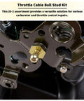 20-2 Throttle Ball Assortment For Carburetor Linkage Kit With Cadmium Plated Steel Construction Ideal For Connecting Rods To Throttle Bodies In Automotive Projects, shown installed on throttle linkage