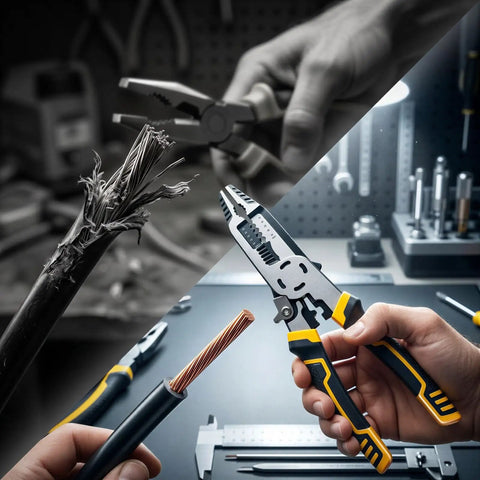 Awesome 2 Piece Wire Stripper Set With Crimping Tool And Cutter CR-V Steel Multi Function Electrician Pliers for cutting and stripping wire.