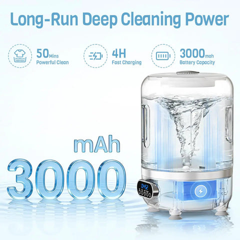 Ultra Compact Cordless Washing Machine, Portable Mini Laundry Spinner For Underwear And Socks, Quick Spin Delicate Cleaner, No Fuss Quick Wash Fix, Total Game Changer For Any Space with 3000mAh battery and water mixing