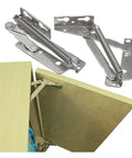 Rotating Concealed Hinges For Cupboard And Cabinet Doors With Lift Up Stay And 80 Degree Opening, installed on a wooden cabinet door.