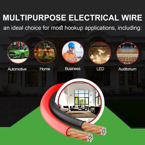 Dope 100Ft 14 AWG Red Black Electrical Wire For LED Strips And Low Voltage Lighting 12V And 24V DC Extension Cord with application images