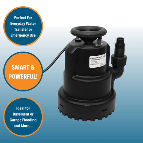 HydraPump Smart High Output Submersible Pump With HydraDetect Auto Operation For Pool Covers And Home Water Removal Portable