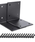 Six Pack Steel T Brackets For Wood Heavy Duty Mending Plates Black T Plate Brackets with screws visible