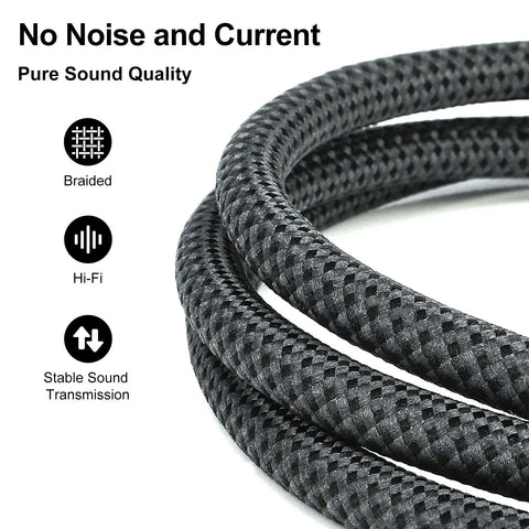Close-up of braided USB C to Dual XLR Male Audio Cable for Amplifiers and Mixers, 6ft, showcasing texture and quality.
