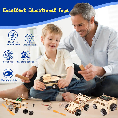 Father and son building with 6-In-1 STEM Kit For Kids Ages 8-12, Totally Cool Educational Toys For Boys And Girls