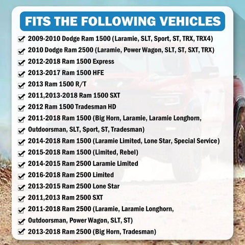 Fits 2009-2018 Ram 1500 2500 models checklist for Driver Side Heated Mirror Glass Replacement For 2009-2018 Ram 1500 2500 Left Exterior Convex Mirror.