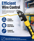 Top Rated Manual Wire Straightener Tool Three Roller Stainless Steel Cable Bending Device Efficient Control For Electricians Guide Bent Electrical Wire Into Consistent Path For Panel Work Junction Box Installation And Wall Routing Projects with yellow handle and stainless rollers