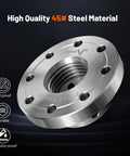 Heavy Duty Three Inch Steel Wood Lathe Faceplate With 1-1/4 X 8 Tpi Thread And Twelve Bolt Holes Absolute Shop Workhorse That Knocks It Out Of The Park For Serious Woodturning Creations Built Daily, close-up view showcasing steel construction and thread details.