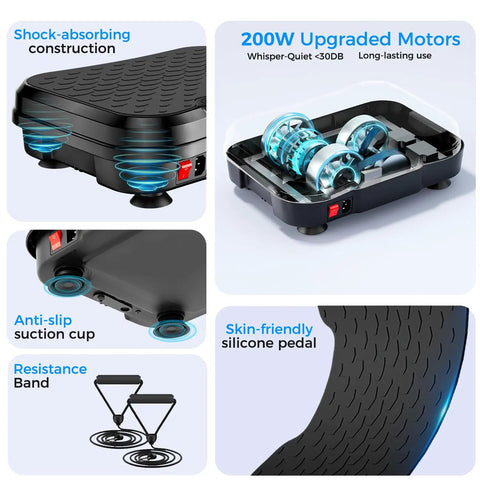 Vibration Plate For Full Body Fat Burning And Lymphatic Drainage With A 200W Motor 12mm Amplitude Adjustable Speeds 450 Lb Capacity