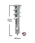 Close-up of zinc alloy self-drilling drywall anchor with dimensions, part of the Self-Drilling Drywall Anchors Kit With Screws And Wall Plugs.