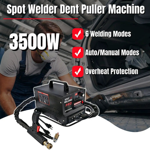 Mechanic using Pro Grade Dent Repair Kit With Stud Welder Puller Heavy Duty 110V 3500W Spot Welder Auto Body Tool For Car Dent Removal
