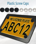 Badass Matte Black Stainless Steel Motorcycle License Plate Frame With Heavy Duty Tag Holder displayed with screws and caps