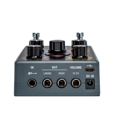 Back view of POD Express Bass On The Go Ultra Portable Bass Amp Modeler With 7 Amps 7 Cabs And 17 Effects Including A Looper