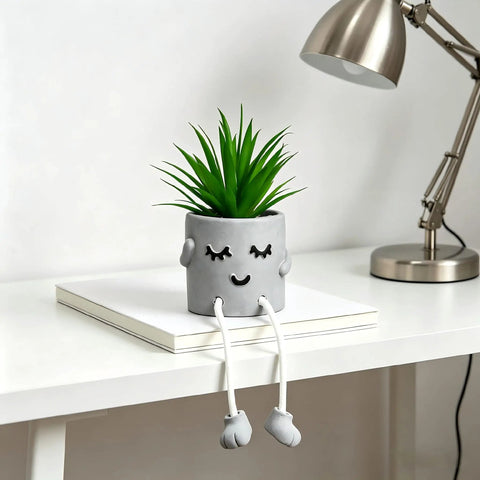 Small Artificial Plant In Cement Pot With Hanging Leg For Home Office Decor Realistic Faux Succulents On Desk