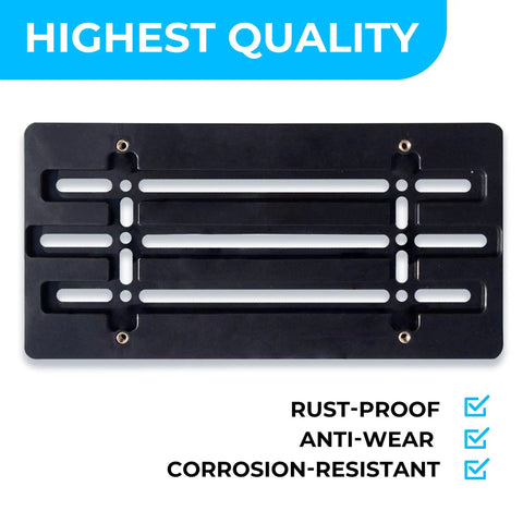 Heavy Duty Front Bumper License Plate Bracket For Nissan 2000 To 2026 top view showing rust-proof material and mounting slots.