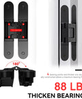 Hidden Door Hinge Kit For Secret Doors With 3 Way Adjustable Concealed Hinges, Zinc Alloy, Black Finish, Outswing 180 Degree