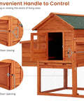Close-up of Big Ol Wooden Chicken Coop's handle and door mechanism, showing secure closure and fir wood material.