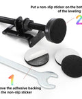 8 Pack Heavy Duty Adjustable Leveling Feet Set With Screws Lock Nuts And Wrench For Workbenches Cabinets Tables Shelves And Furniture Stable Level Anti Slip Pads Easy To Install showing wrench and anti-slip pads