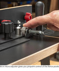 USA Made Portable Benchtop Router Table With Straight Up Precision Fence, micro-adjuster for precise fence control.