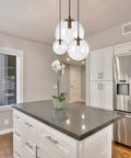 Glass Ball Lampshade Pendant Light With E27 Socket Vintage Brass Gold Head Hanging Droplight in modern kitchen setting