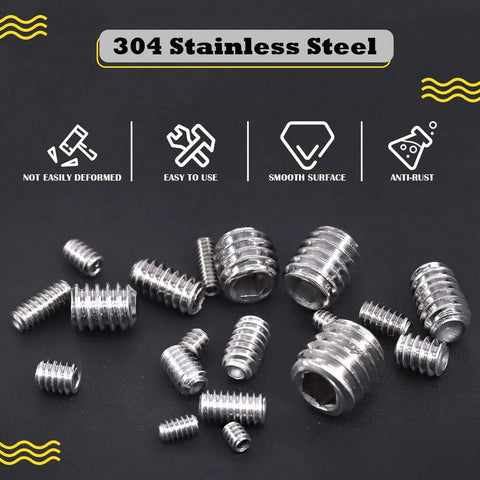 50 Piece Set Stainless Steel SAE Hex Socket Screws Grub Screws Cup Point Internal Hex Drive 3/8-16 X 3/8 Assortment Kit Built For Tough Jobs In Shop Or Garage Corrosion Resistant Burr Free Durable Hardware on display