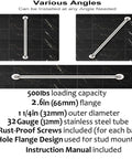 Two Pack 32 Inch Shower Grab Bars Set in SUS304 Stainless Steel, Rustproof, with Concealed Mount, installed in various angles.