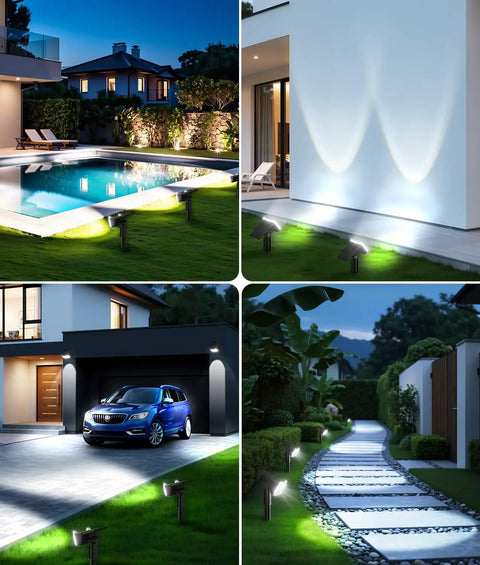 Heavy Duty Solar Spot Lights Outdoor Waterproof IP65 Six Pack Top Shelf Knockout Bright Landscape Glow With Fourteen Leds For Yard Garden Pathway Wall Mount