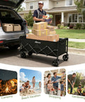 Extra Long Collapsible Utility Wagon Cart With All Terrain Wheels Heavy Duty 480 Lb Haul Capacity Foldable Grocery Cart For Gardening Shopping Beach And Camping Black in driveway
