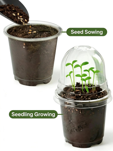 Clear Seed Starter Pots With Humidity Domes, 4 Inch Plastic Nursery Pots For Indoor Outdoor Gardening, Drainage Holes, 10 Pack